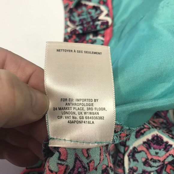 Anthropologie Elevenses Wide Leg Pant Womens 0 Blue Pink Flat Front Mid Rise - Picture 8 of 13